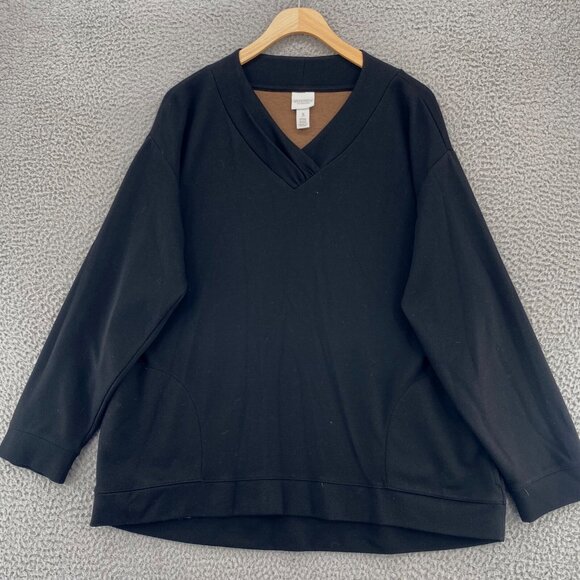 Chicos Top Womens 3 US Extra large Black Weekends Two Tone Crisscross Neck Knit - Picture 1 of 11
